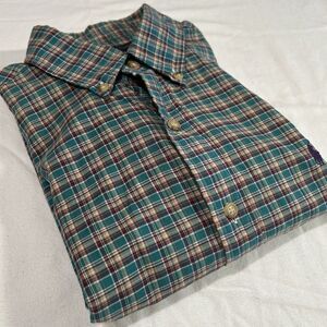 Ralph Lauren Men's M Long Sleeve Purple Pony Button Down Plaid Shirt